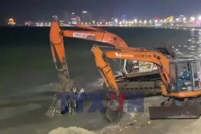 Toàn cảnh cuộc trục vớt thành công chiếc xe tăng bị chôn vùi ở bãi biển Quy Nhơn - Báo VietnamPlus