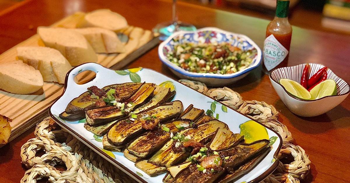 Cà tím nướng - sốt mỡ hành thịt xông khói 🥓 🍆