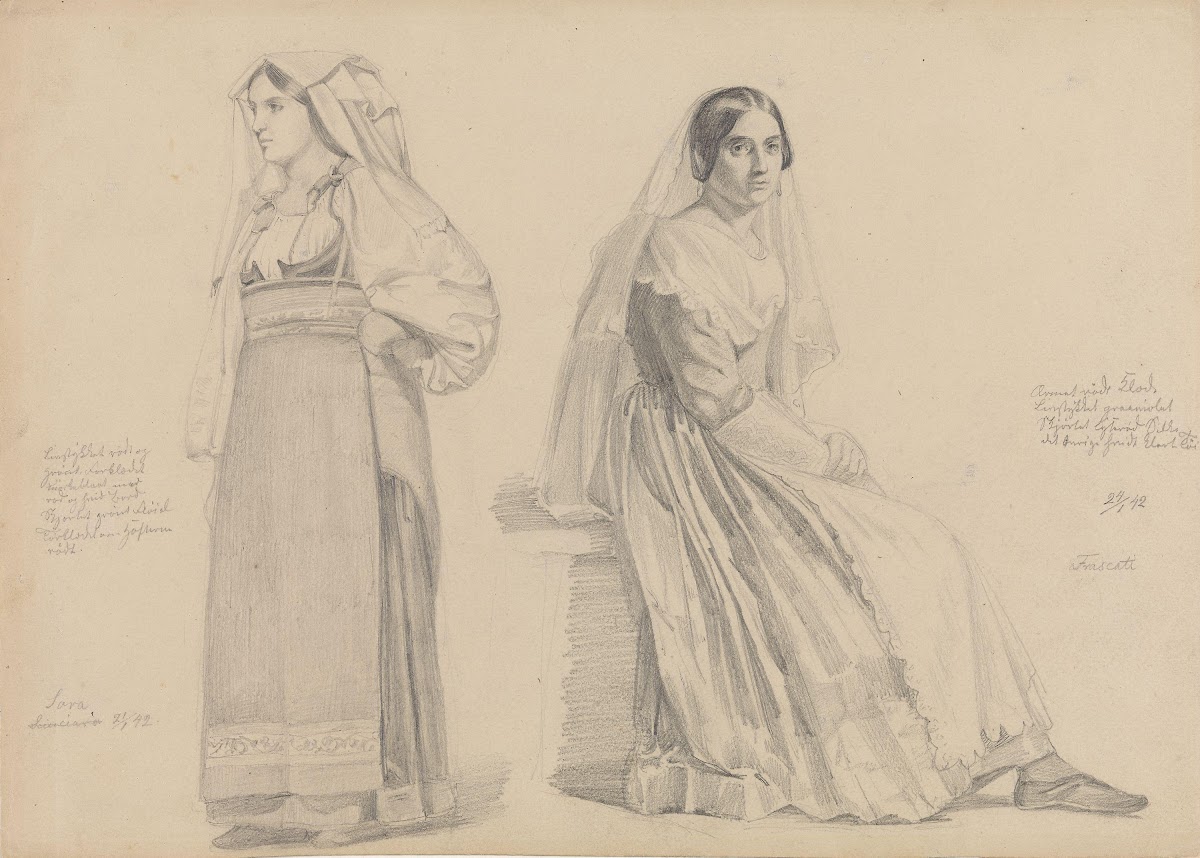 En stående og en sittende kvinne 1842