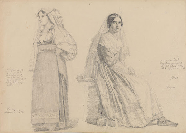 En stående og en sittende kvinne 1842