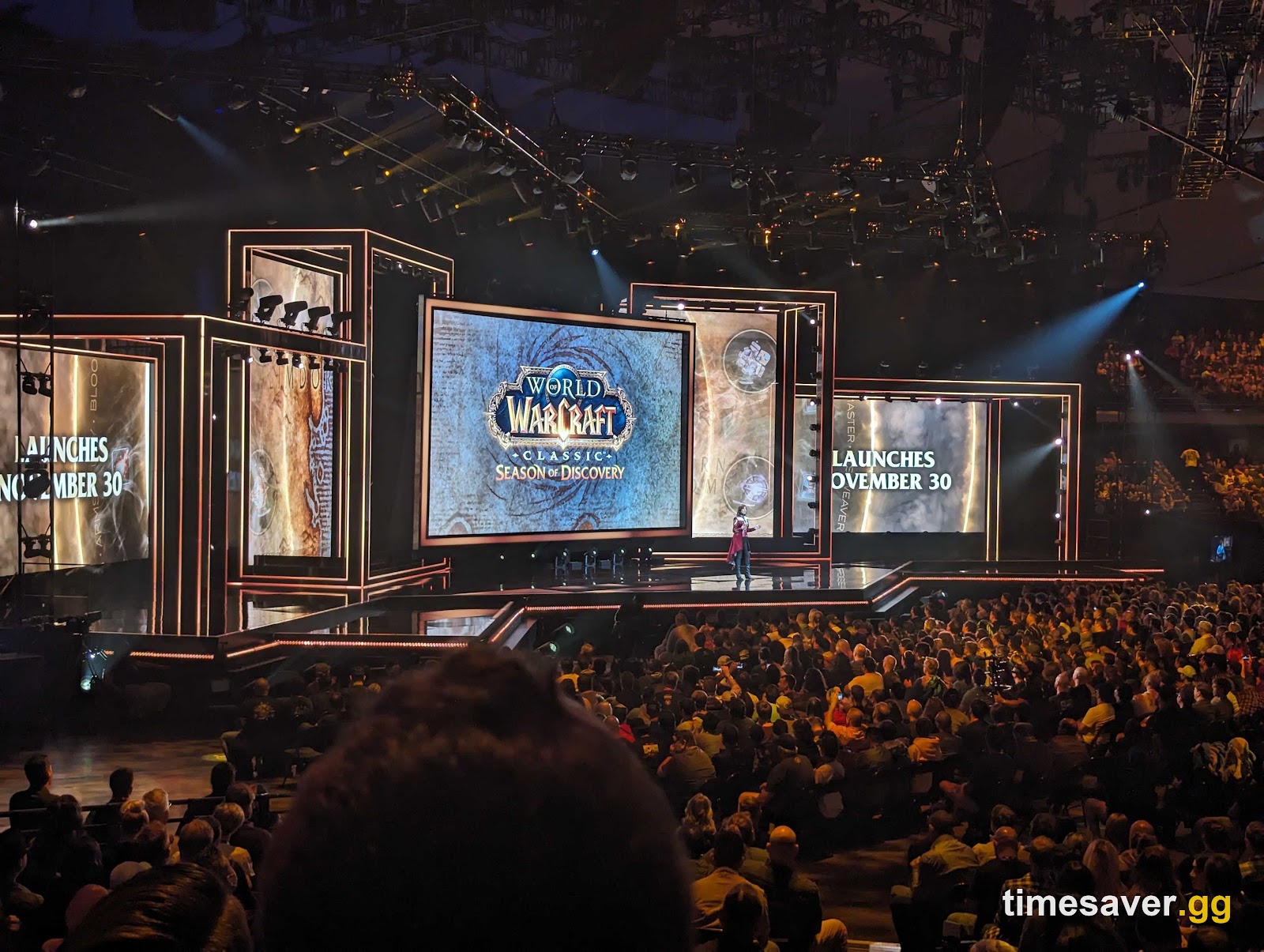 Blizzard revealing Season of Discovery on the BlizzCon stage — the kind of reveal window players expect for Classic's future at BlizzCon 2026 (Sep 12–13).