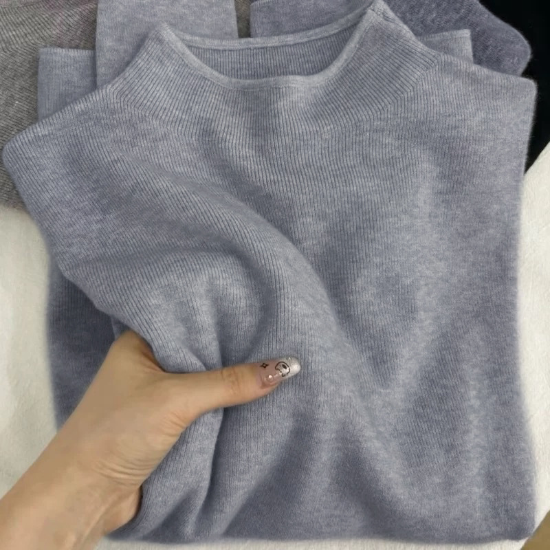 Women's knit sweater with stand-up collar, soft material