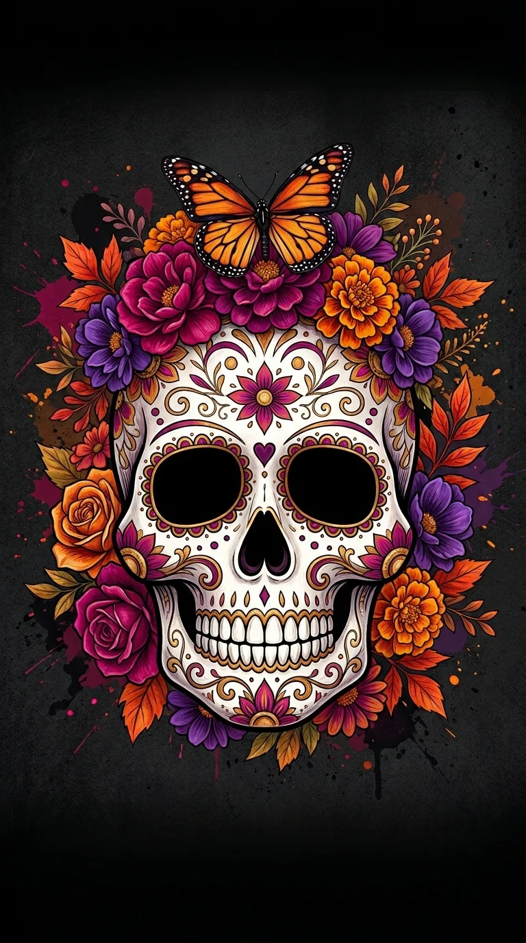 Mexican Sugar Skull Floral Day of the Dead Mobile Wallpaper - Free 4K mobile Wallpaper