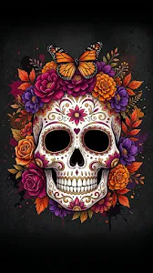 Mexican Sugar Skull Floral Day of the Dead Mobile Wallpaper