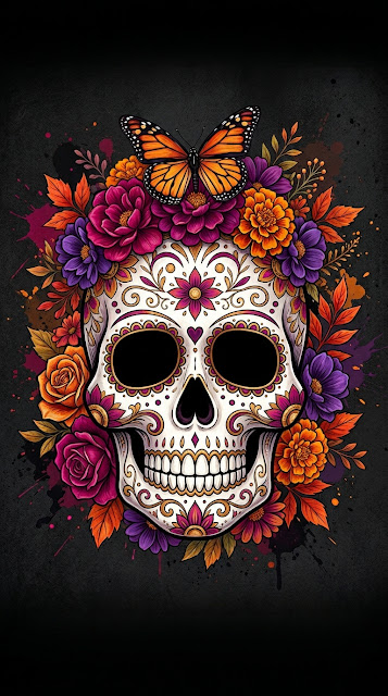 Mexican Sugar Skull Floral Day of the Dead Mobile Wallpaper - Free mobile Wallpaper