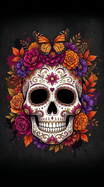 Mexican Sugar Skull Floral Day of the Dead Mobile Wallpaper