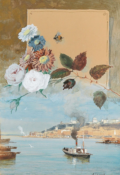 Design for a menu card with a view of Nizhny Novgorod on the River Volga c 19001