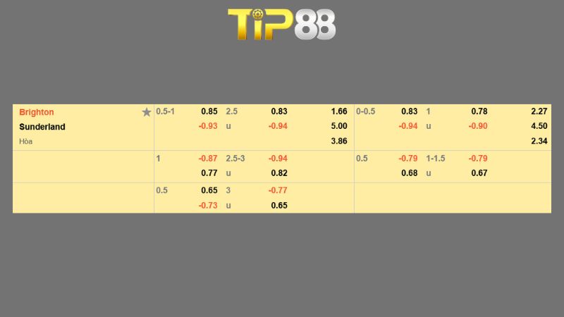 Bảng kèo Brighton vs Sunderland