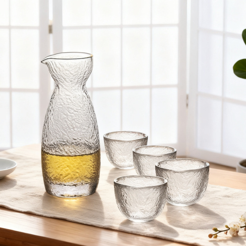 Glass cups, approx. 200 ml, with wave pattern