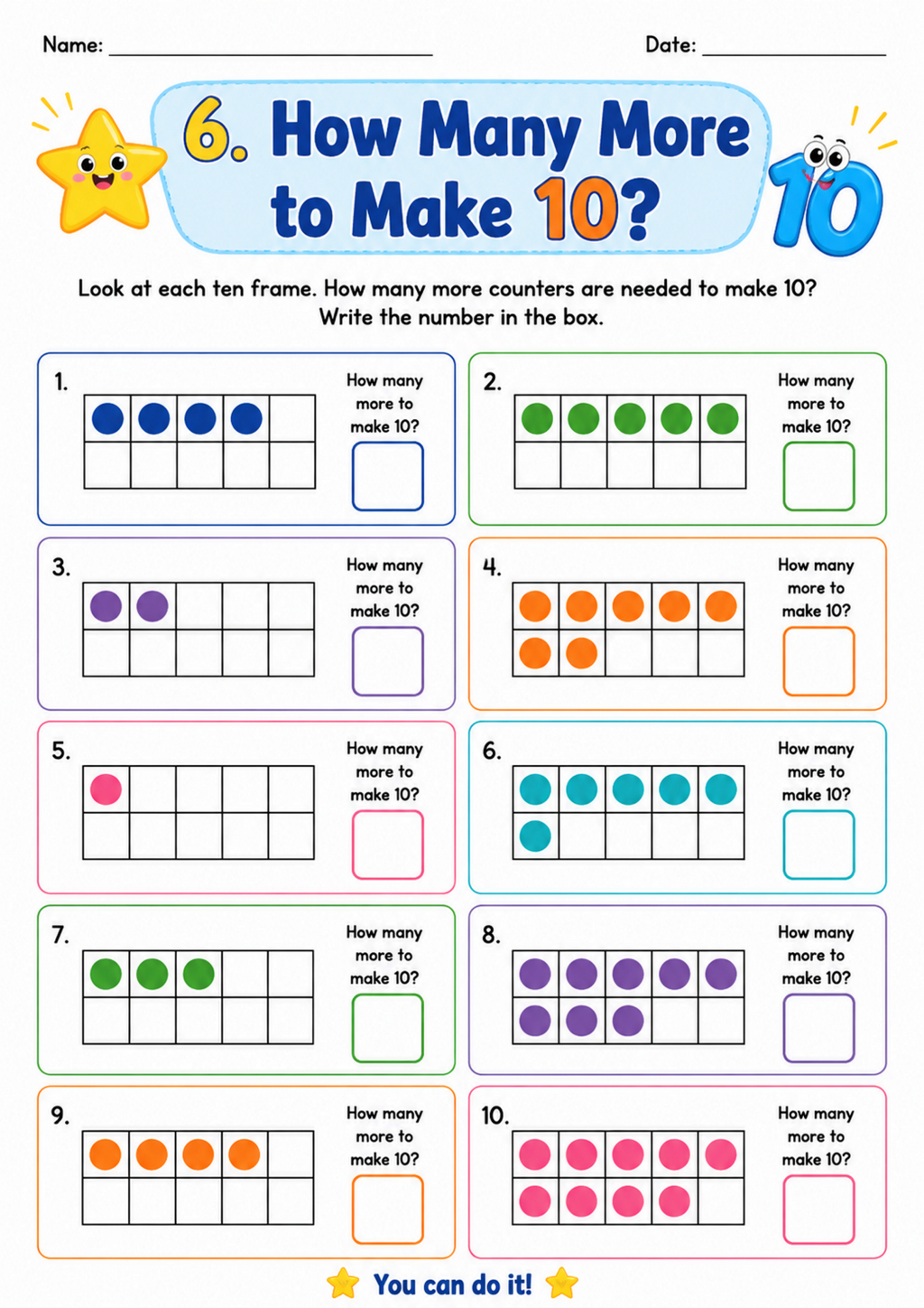 How Many More to Make 10? Worksheet
