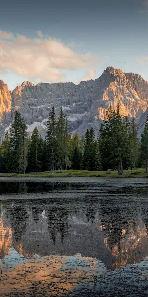 Mirror Sunset Lago D Antorno 4K Wallpaper Background