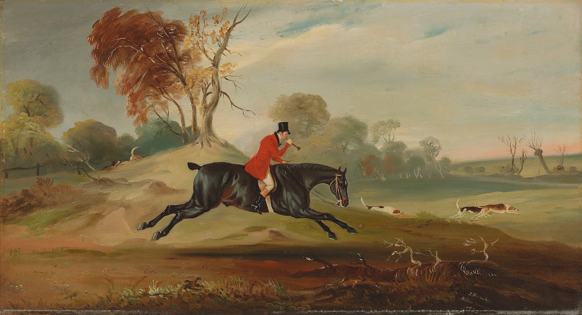 Anthony Adrian 7th Earl of Kintore on Tom of Lincoln hunting in an extensive lan