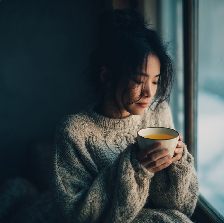 따뜻한 생강차를 마시는 한국인