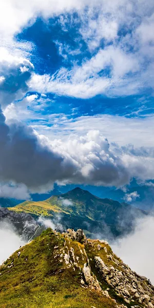 Mountain Peak, Cloudscape, Scenic View, Alpine Landscape 4K Wallpaper Background