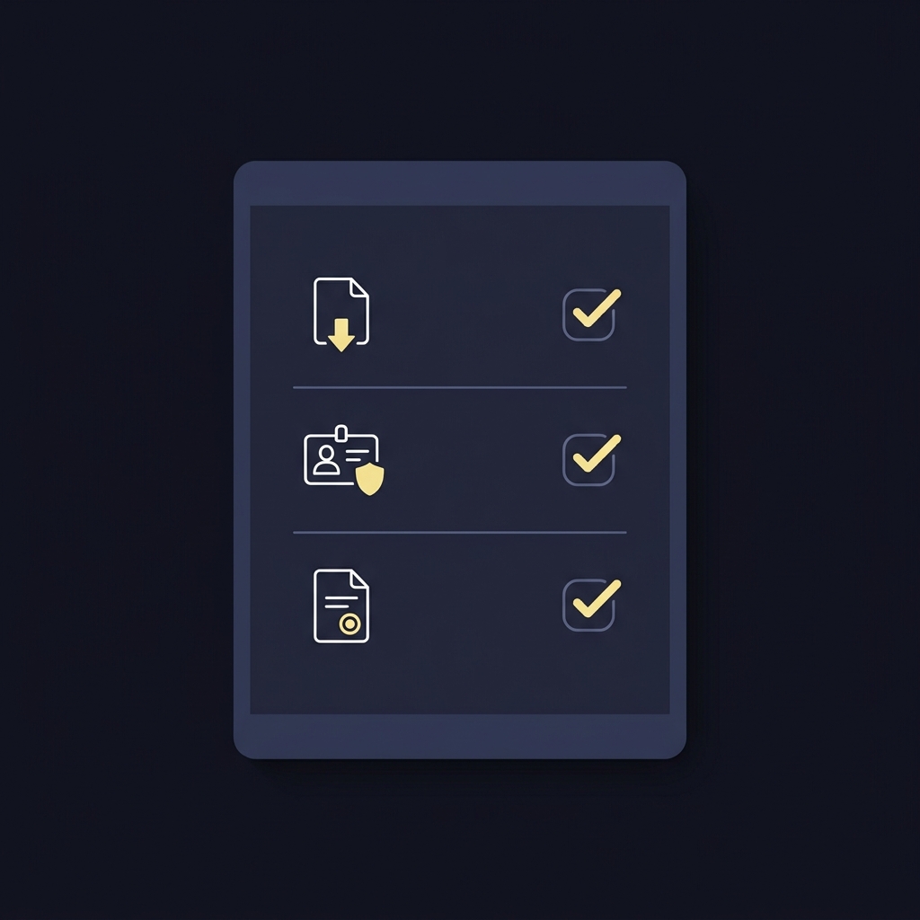 Vector tablet with checklist icons for export logs identity check and adjudication memo marked complete How to Review a Completed FundedPlays Evaluation