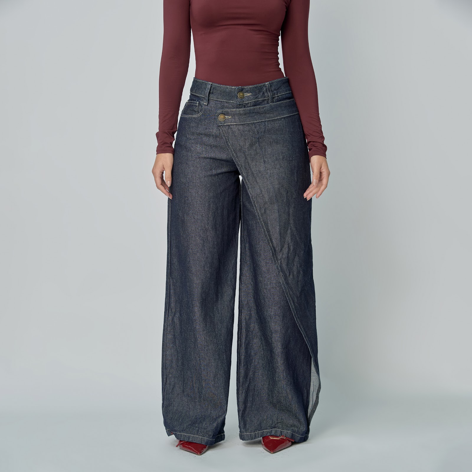 Jean dama Wide Leg tiro alto rígido, color Azul Raw - Vista 5