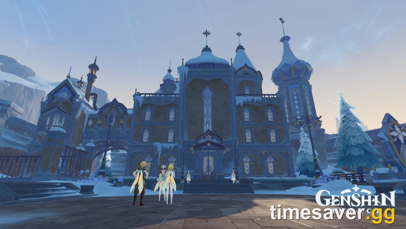The Druzhna headquarters in Snezhnaya, the snowbound stronghold at the centre of the Swords and Secrets World Quest chain in Genshin Impact Version 7.1