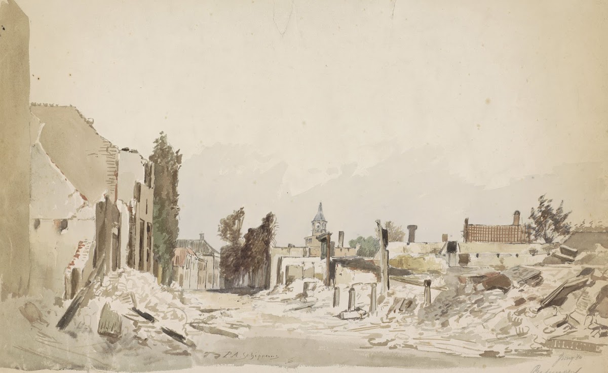 De ruïnes te Bodegraven na de brand van juni 1870 1870