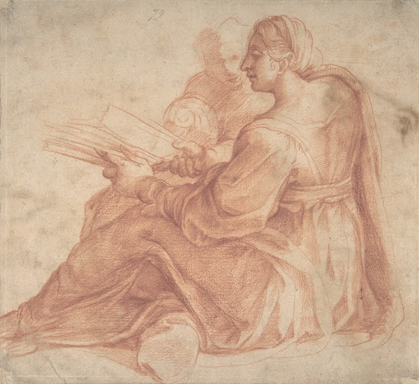 Seated Sibyl and Attendant Genius ca 1540