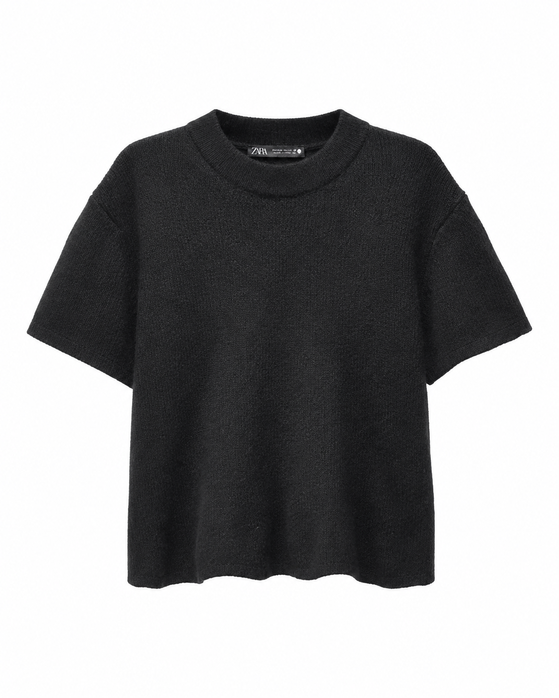 Dama - Tricou tricotat ZARA negru cu mânecă scurtă - M