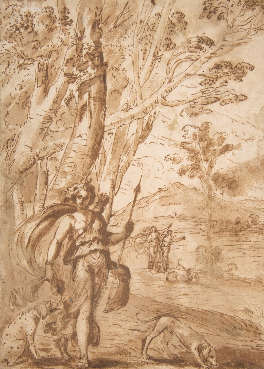 The Goddess Diana with Her Hounds Standing in a Landscape