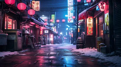 Ai Art, Japan, Tokyo, Alleyway, Neon 5K Wallpaper Background