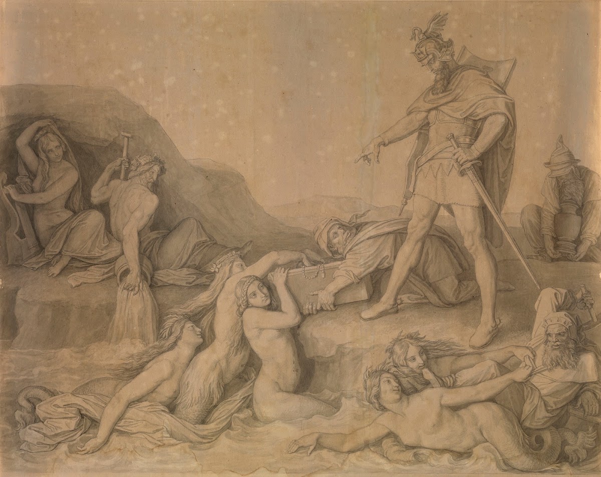 Hagen Entrusts His Treasures to the Rhine Daughters