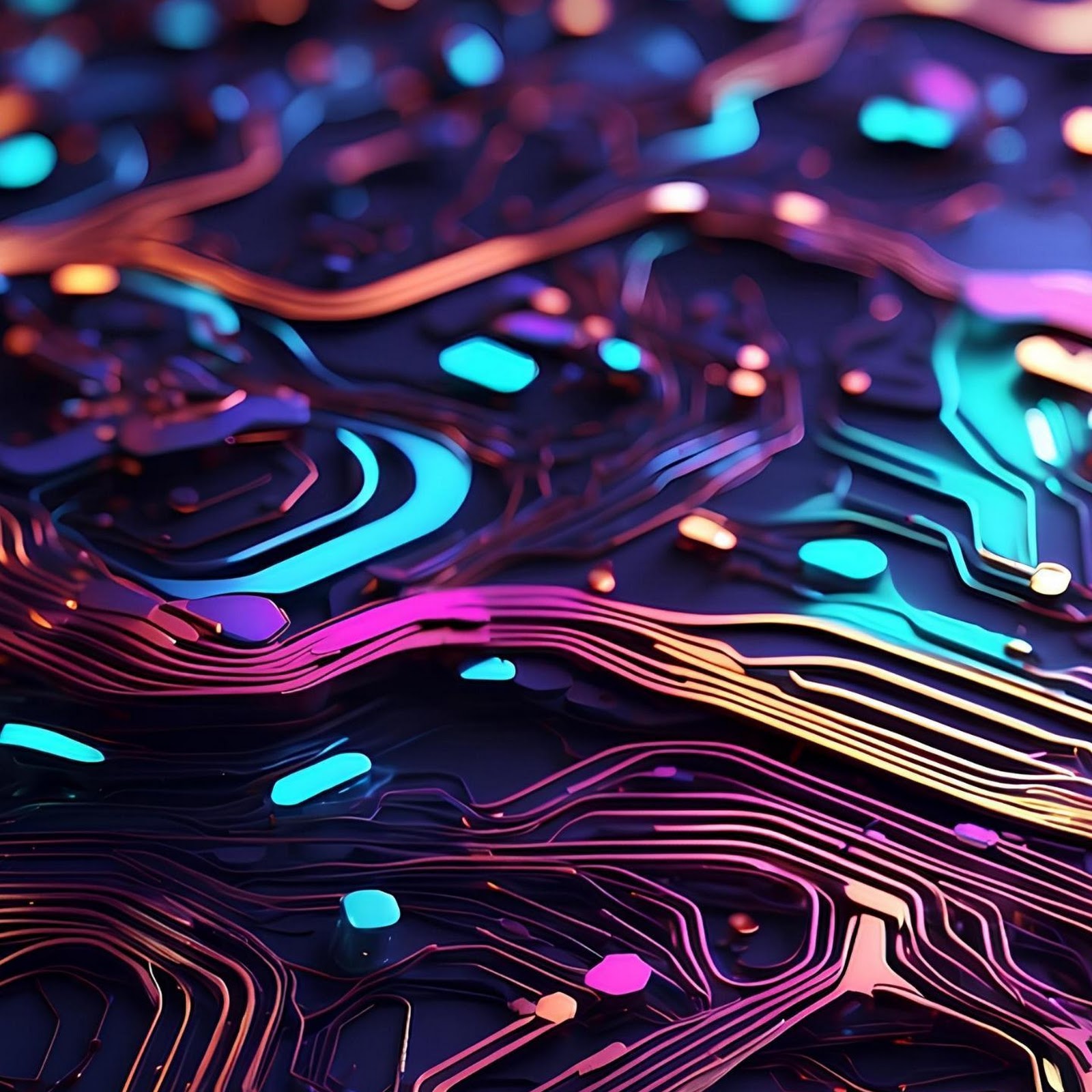 Download Glowing Neon Circuit Board Pattern 2K iPhone