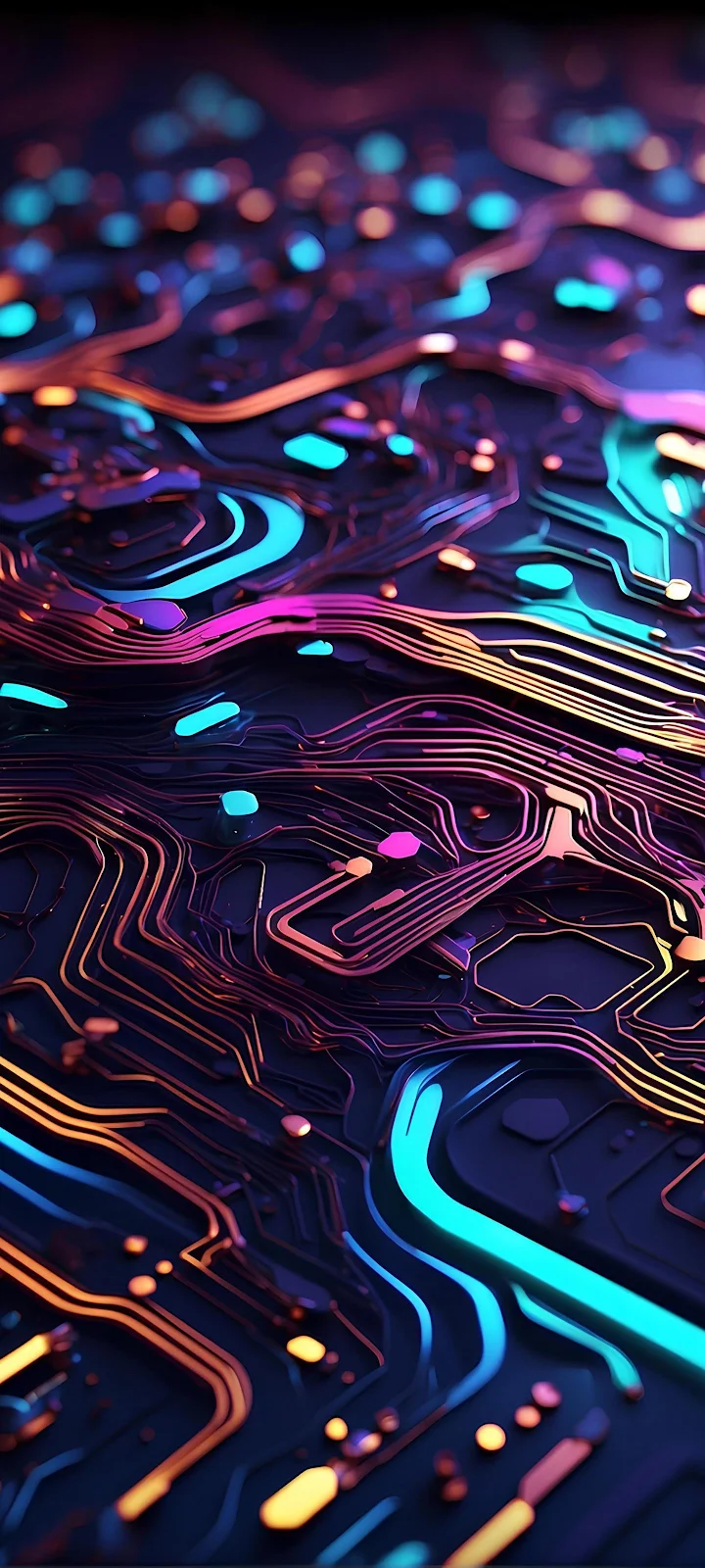 Glowing Neon Circuit Board Pattern - Digital Art 2K iPhone Wallpaper (1440x3200)
