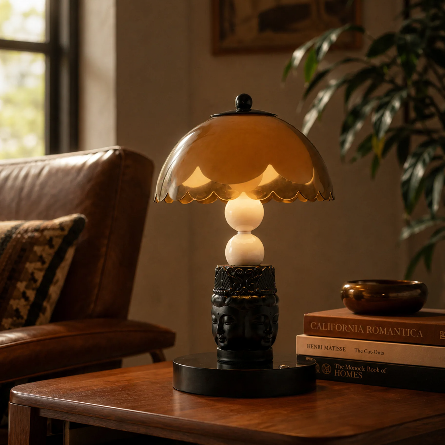 Bedside lamp with face motif, dimmable