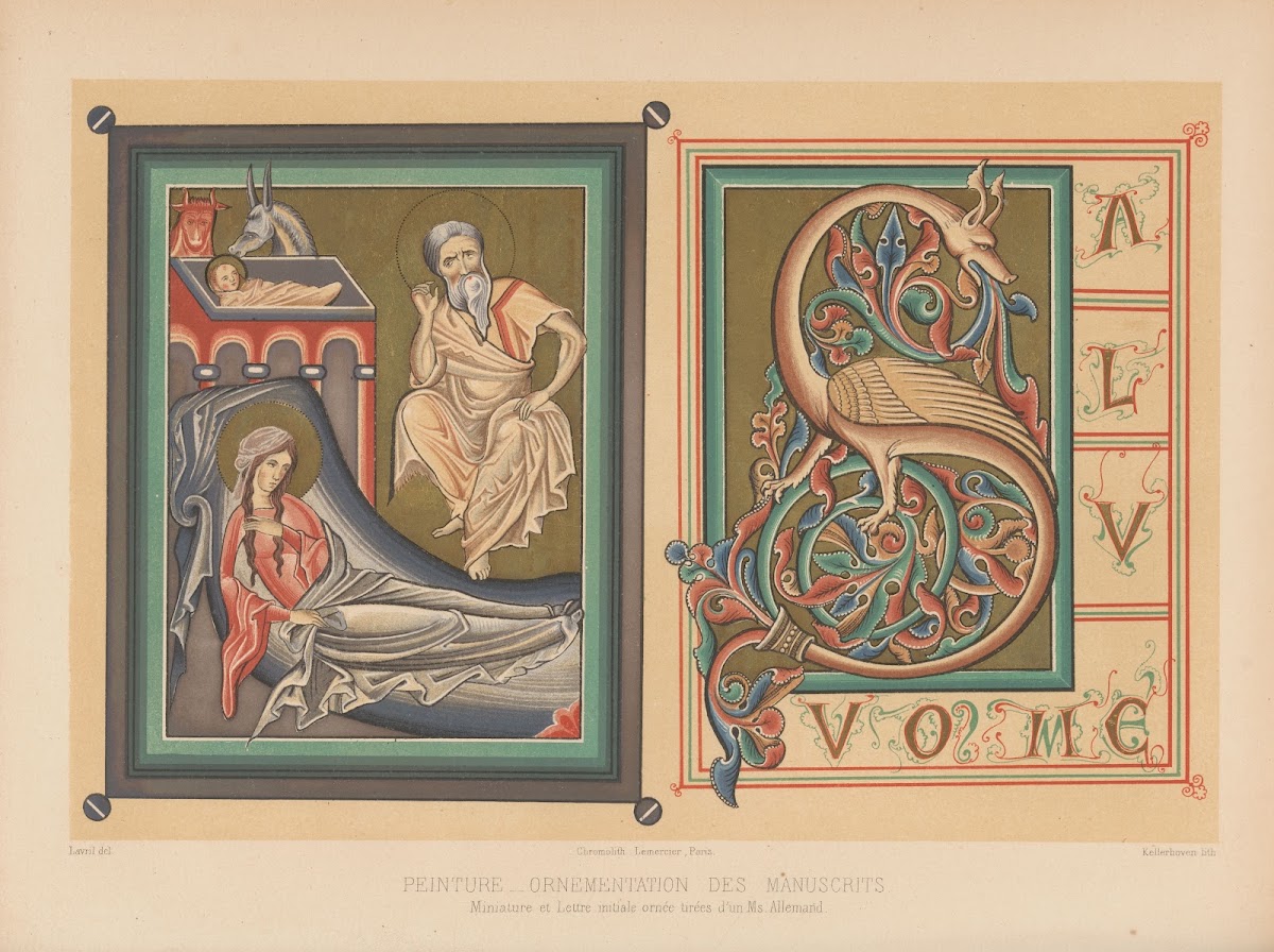 Miniature et Lettre initiale ornée tirées dun Ms Allemand 1859 1864