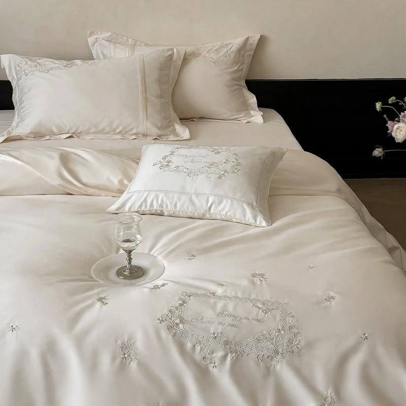 Long-staple cotton bedding, 4-piece, embroidered