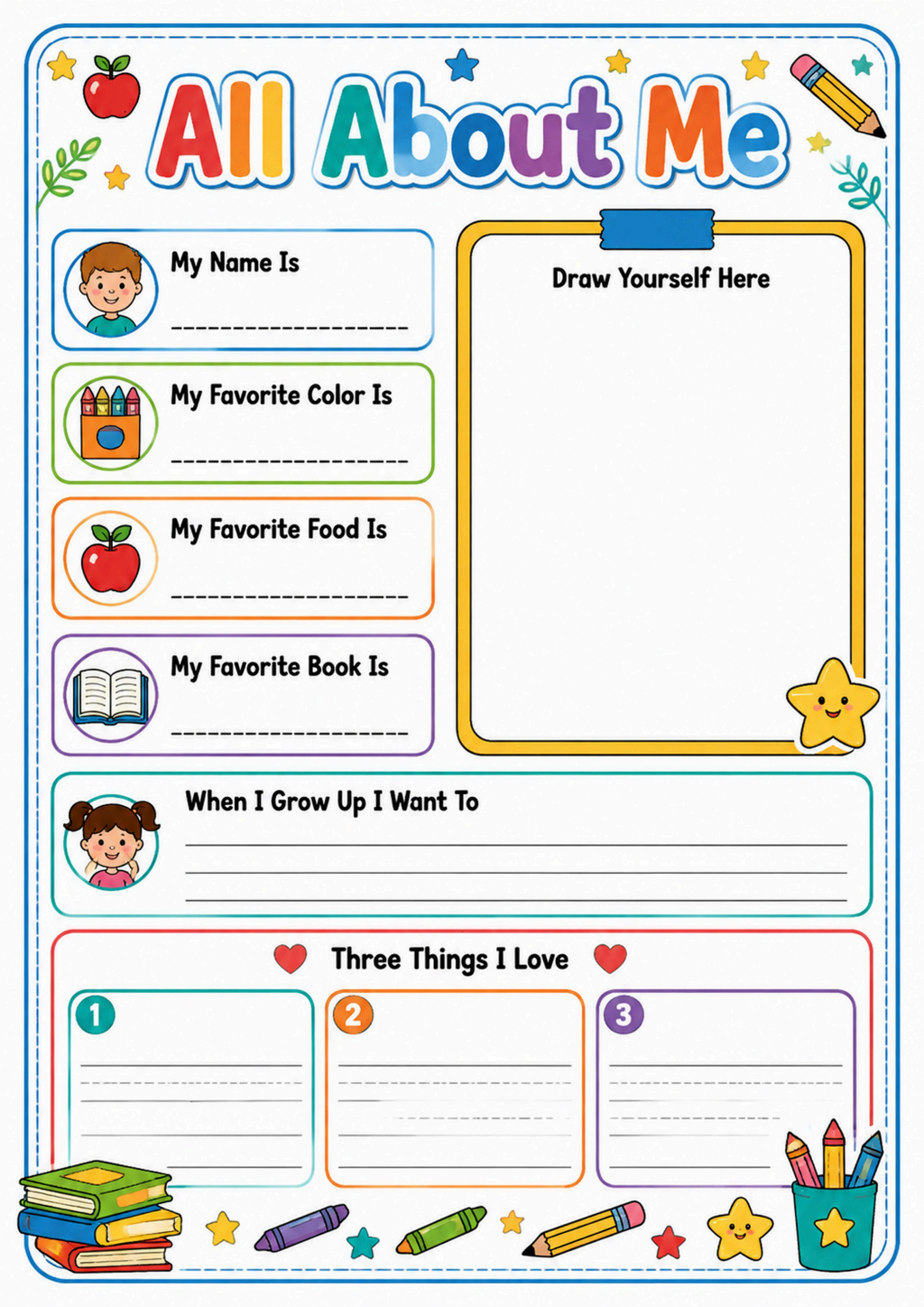 All About Me Activity Worksheet