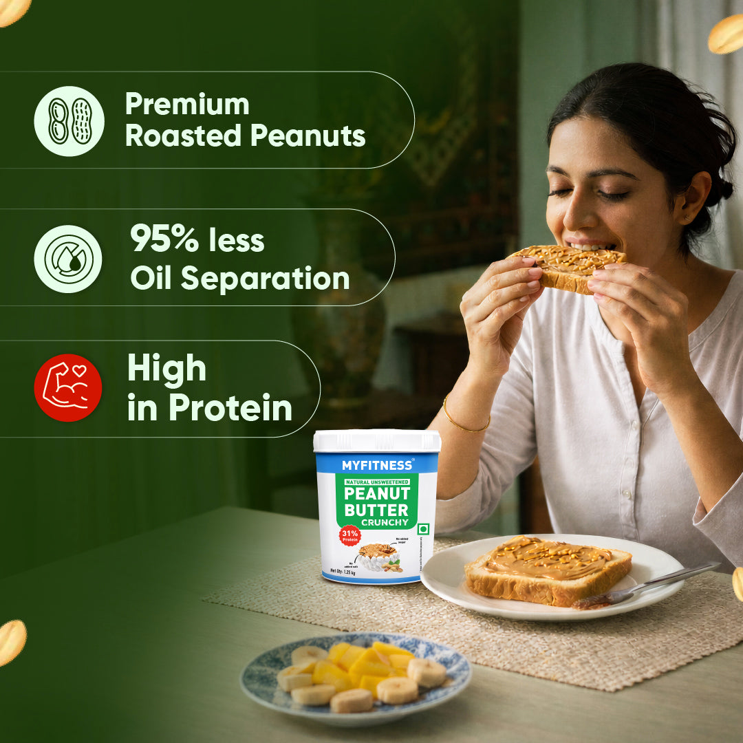 MyFitness Peanut Butter - Natural Unsweetened — Crunchy, 510 g