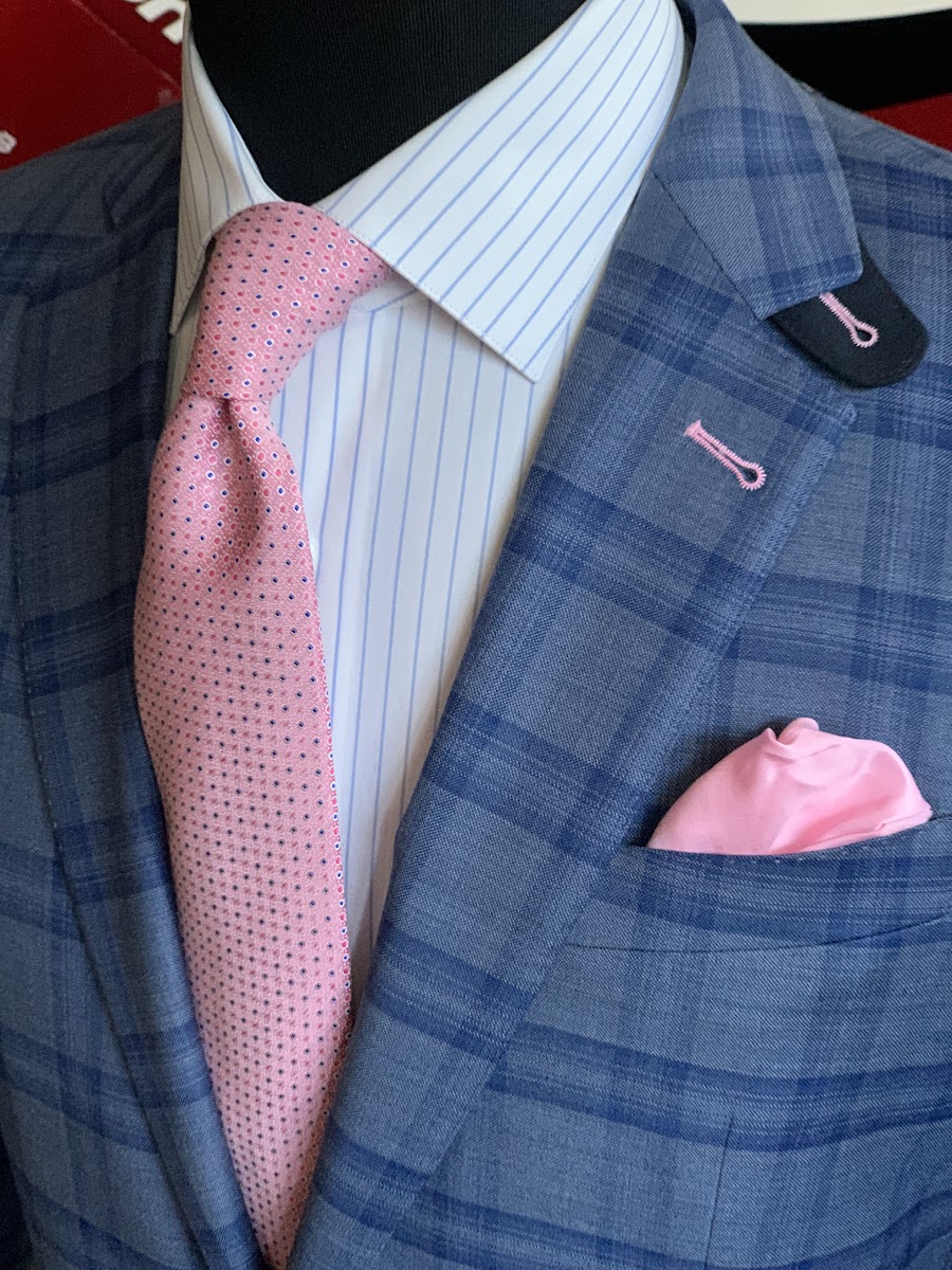 Custom tailored suit fitting in progress