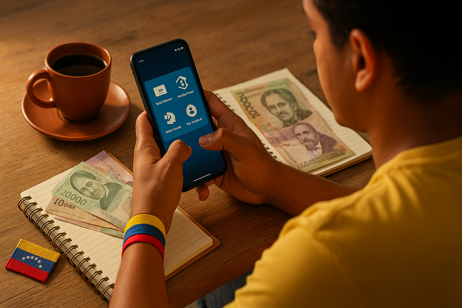 Persona comparando cuál es la forma más barata de enviar dinero a Venezuela desde Colombia en su celular