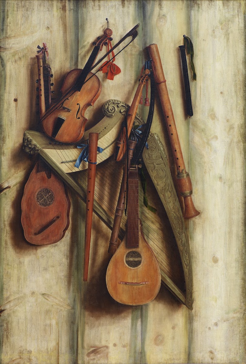 Board Partition With Musical Instruments Trompe Loeil 1672