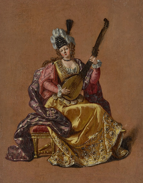 Lady playing an archlute