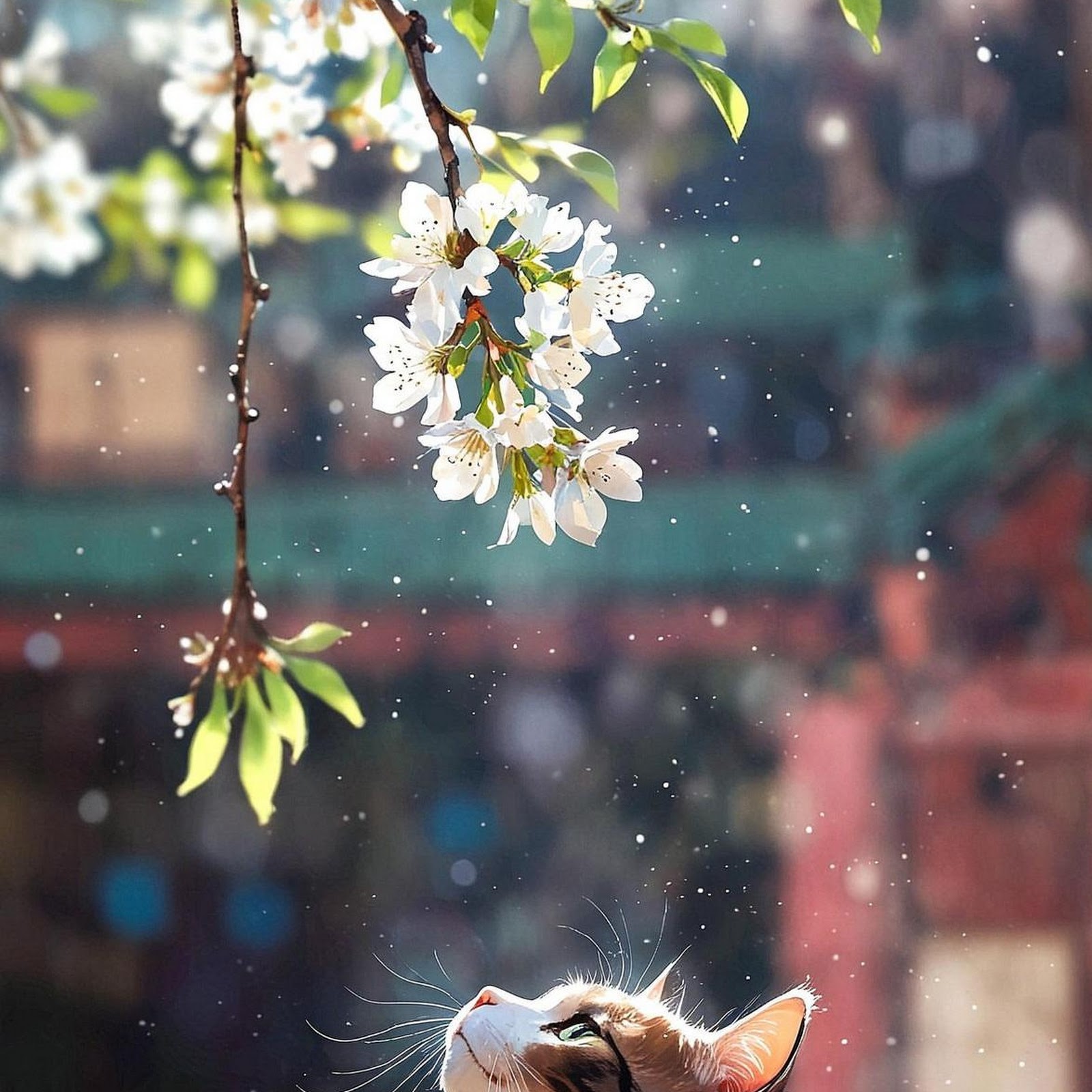 Download Tabby Cat Under Spring Blossoms Full HD iPhone