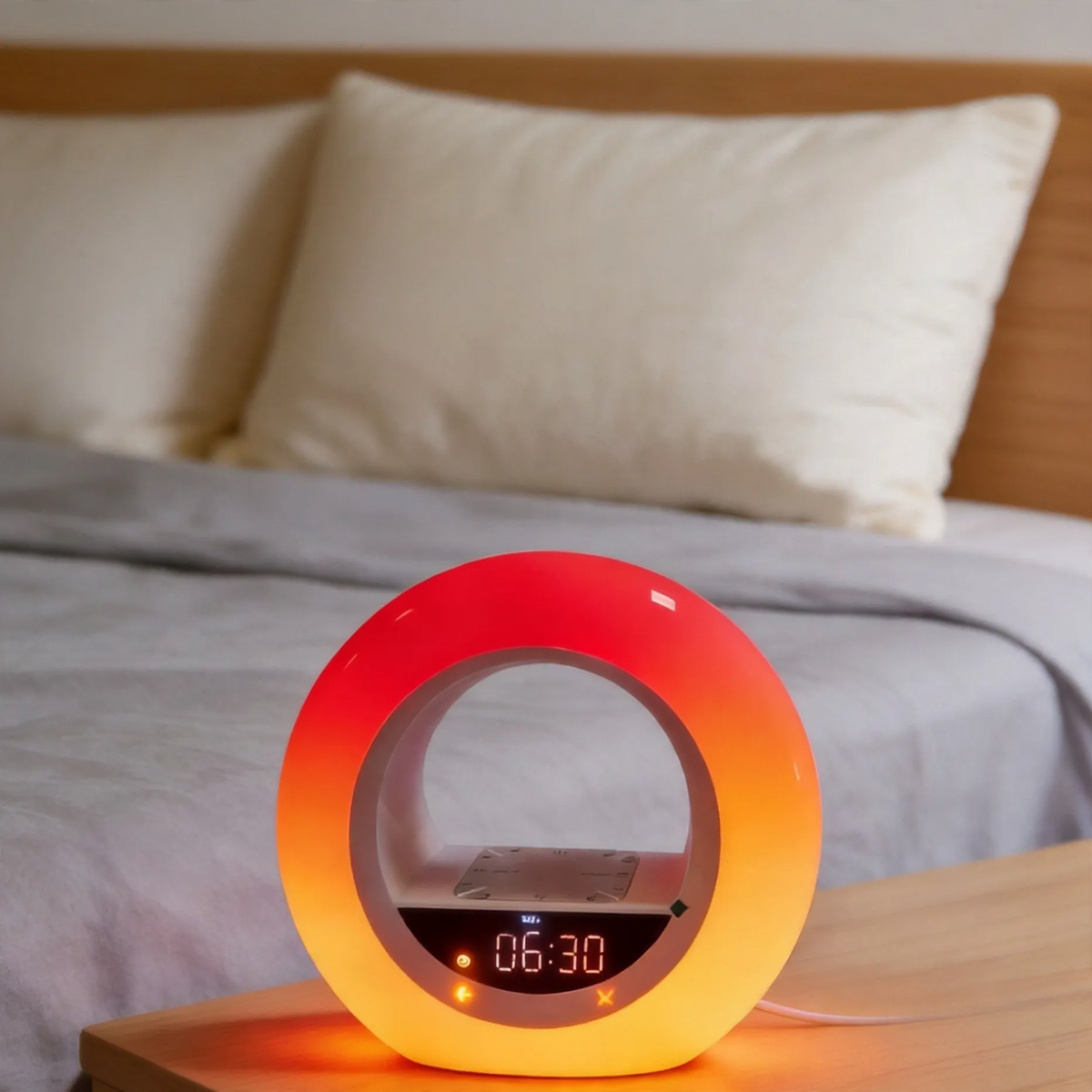 LED daylight alarm clock in planet shape with light simulation