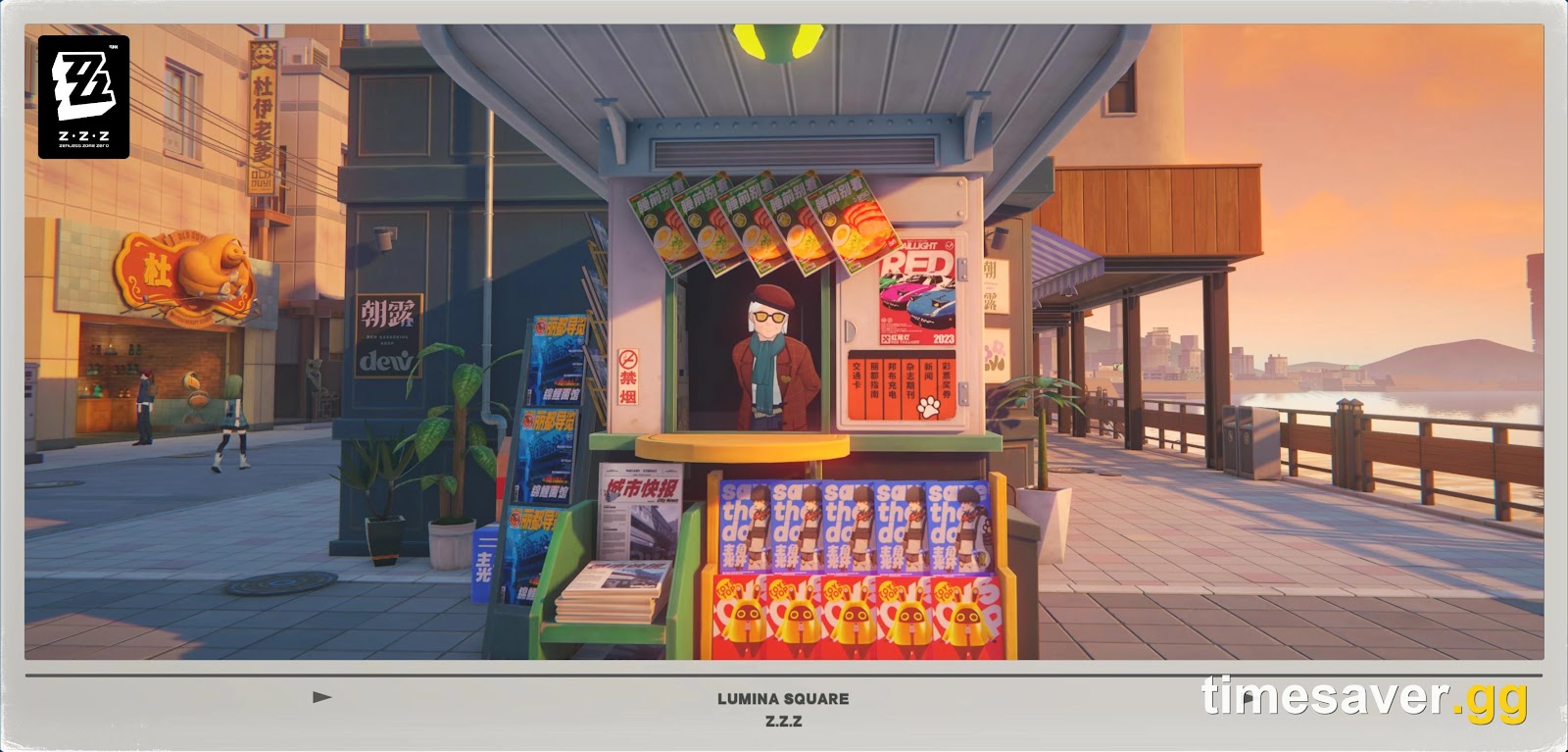 The Lumina Square newsstand in Zenless Zone Zero, source of the daily scratch card that guarantees Polychrome on cycle days 3, 8, 15, 20 and 27