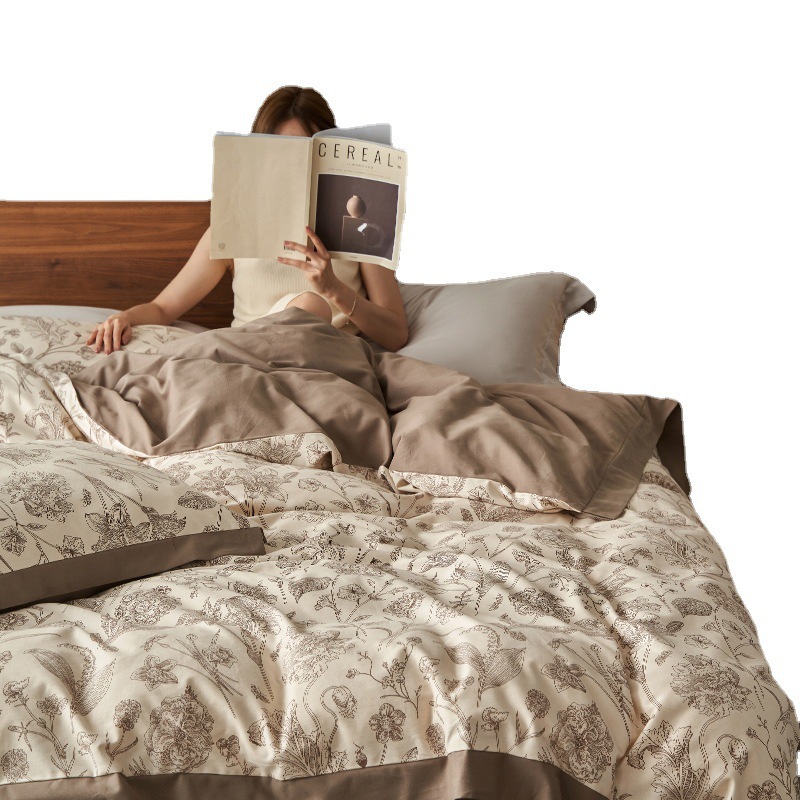 Bedding set made from pure cotton, brushed, floral pattern