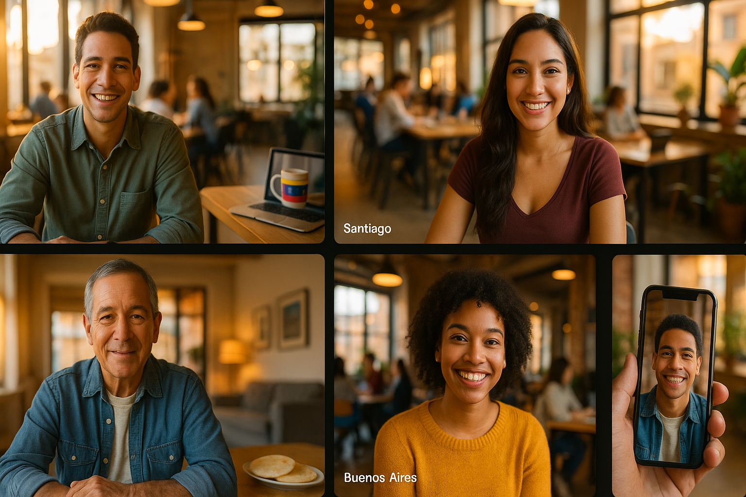 Venezolanos en distintas ciudades conectados por videollamada, gesto de apoyo