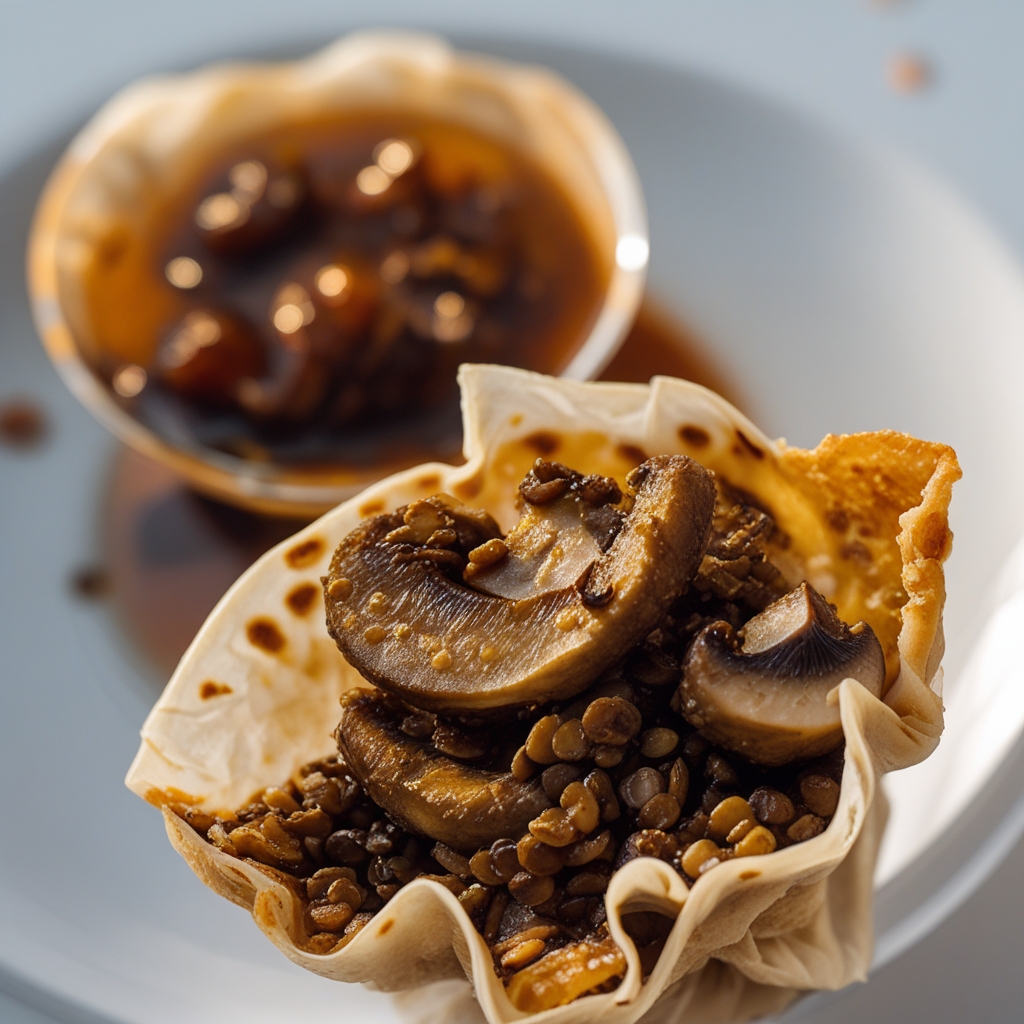 Final Crispy Umami Mushroom & Lentil Protein Power Potstickers with Sesame-Ginger Dipping Sauce