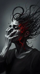 Psychological Breakdown with Red Lightning Cracks