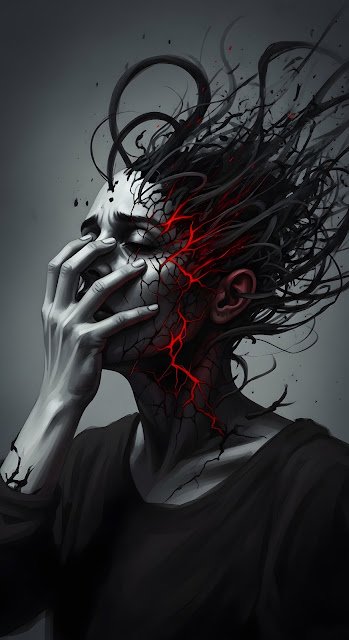 Psychological Breakdown with Red Lightning Cracks - Free mobile Wallpaper