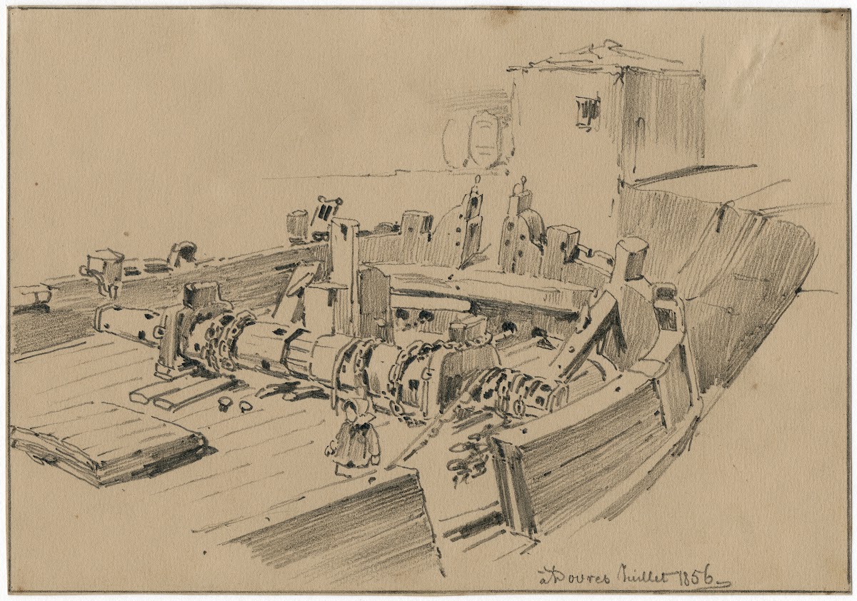De ankerwinde van een oud zeevaartuig 1856