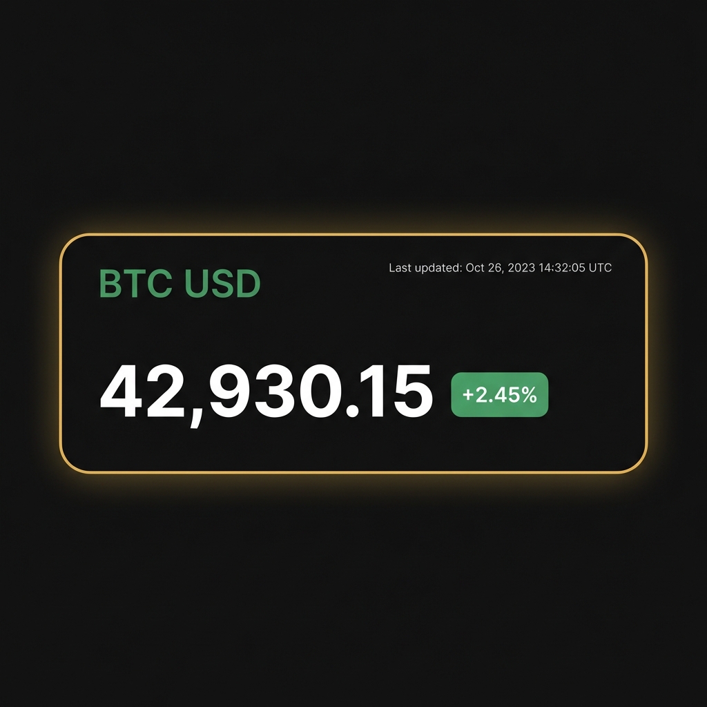 Minimalist screenshot style USD BTC price page showing highlighted BTC price quote and timestamp on a dark Finance Police themed background crypto market today