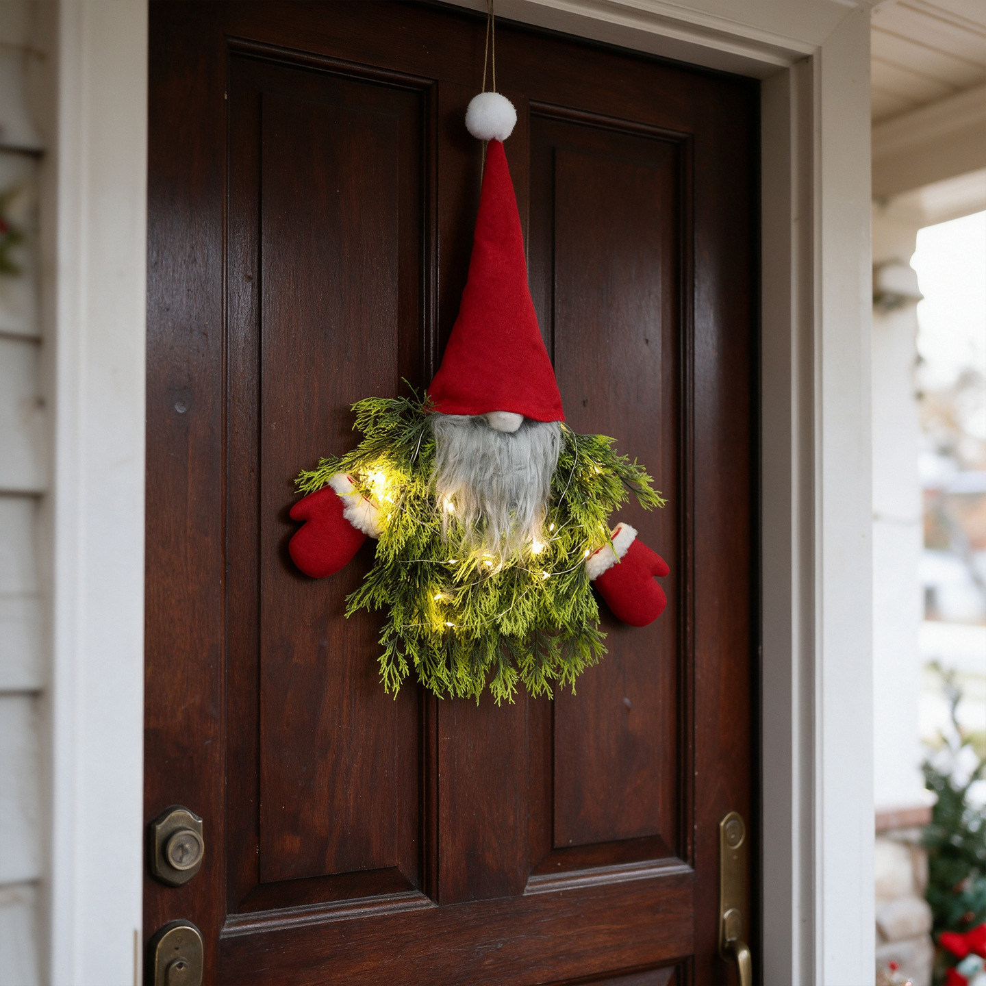Illuminated Christmas Wreath with Gnome Motif