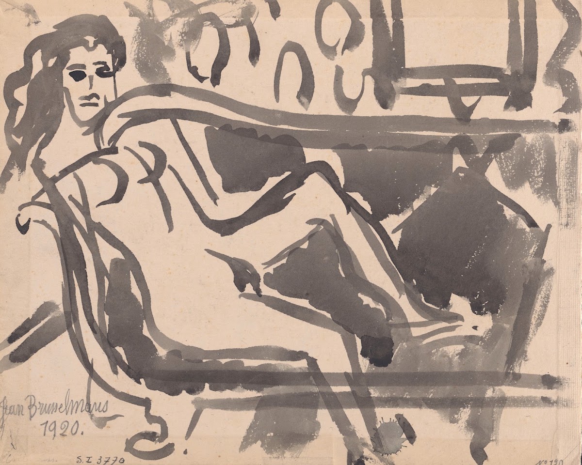 Nude woman lying on a sofa 1920